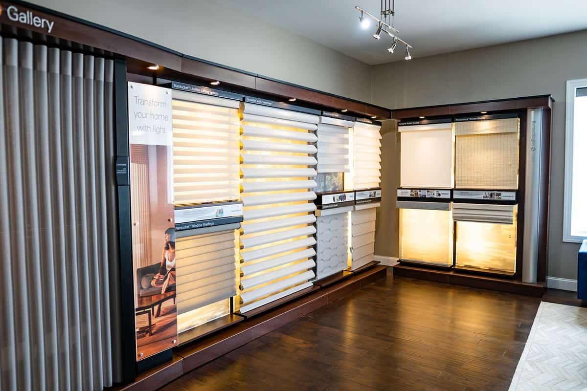 Window Treatment Displays at Blind and Shutter Gallery Showroom near Nashville, Tennessee (TN)
