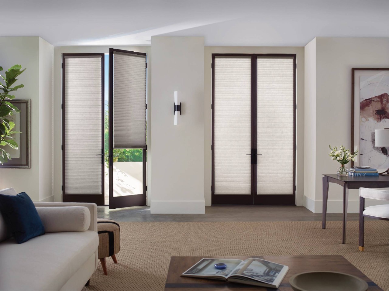 Double French doors covered by Duette® shades by Hunter Douglas near Nashville, TN